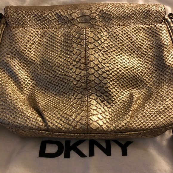 DKNY Gold Python Embossed Leather Crossbody Bag - Picture 2 of 5